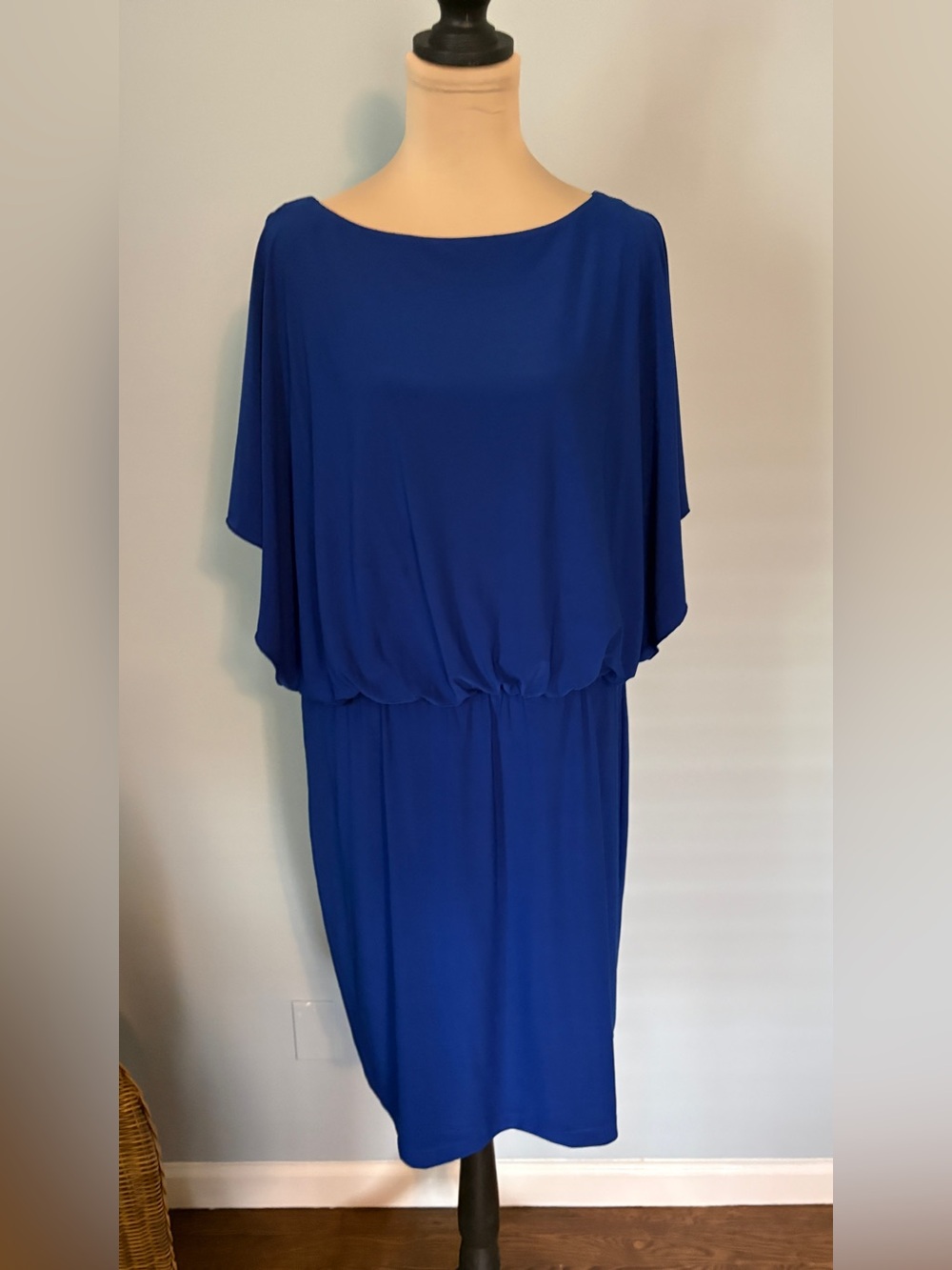Ronni Nicole Royal Blue Split Shoulder Drape Dress